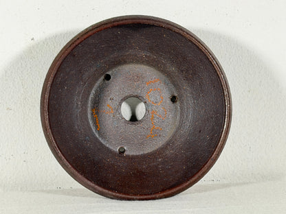 Preowned Japanese Tokoname Unglazed Round Bonsai Pot with Stamps - 5” By 2”