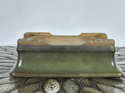 Preowned Japanese Tokoname Glazed Rectangular Bonsai Pot Hatutori with patina - 6.25” By 5”