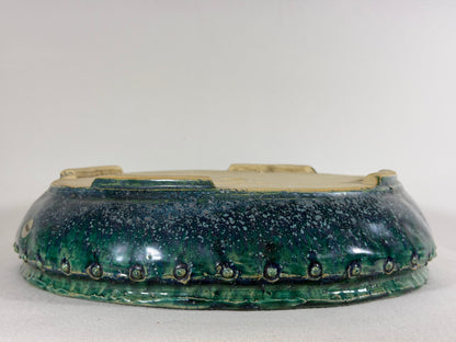 Preowned Japanese Tokoname Glazed Drum Style Bonsai Pot Syuhou Yoshimura - 12.75” By 3 1/8”