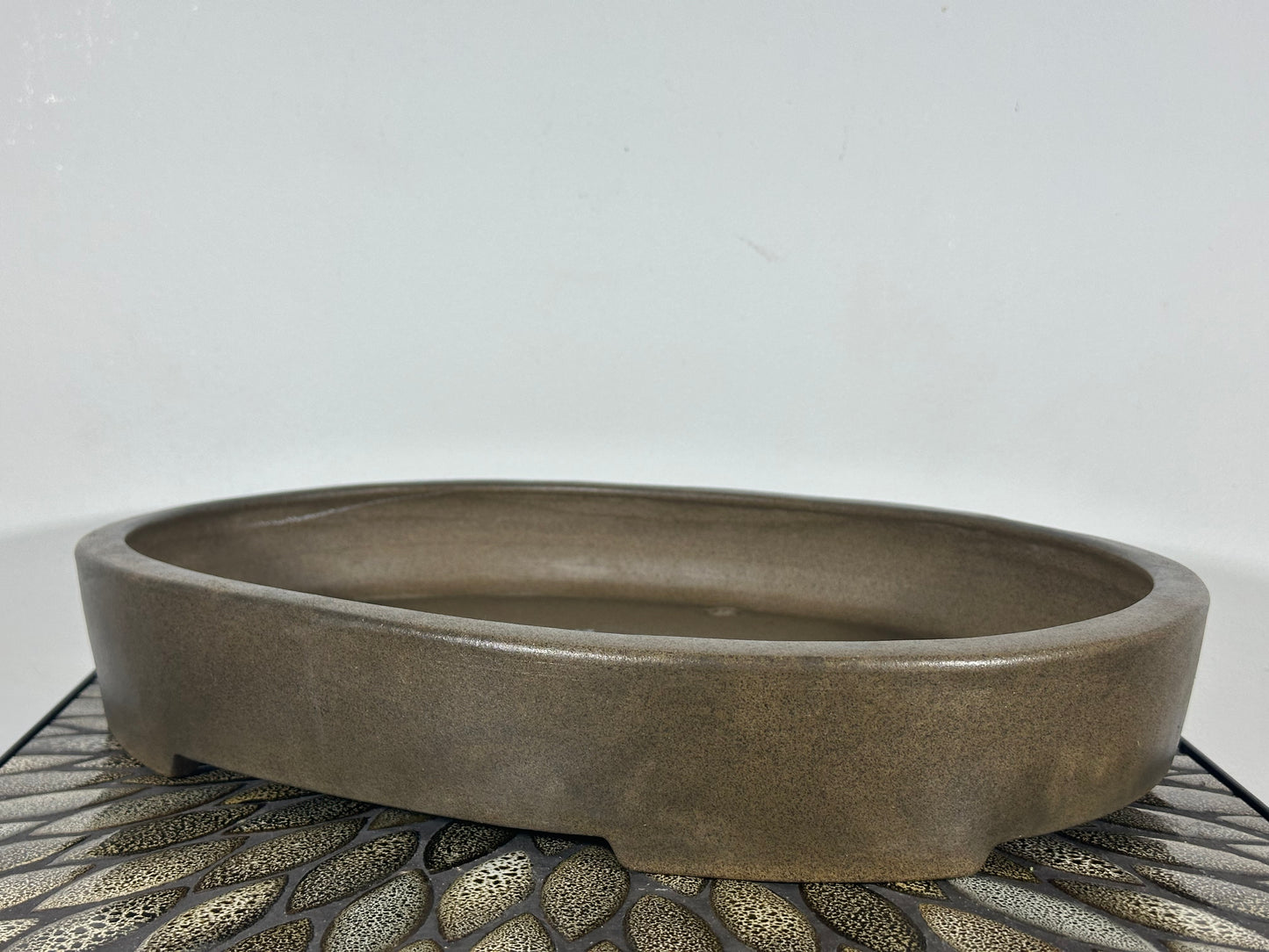 Preowned Japanese Tokoname Oval Bonsai Pot with Stamps - 16.25” By 11.5”