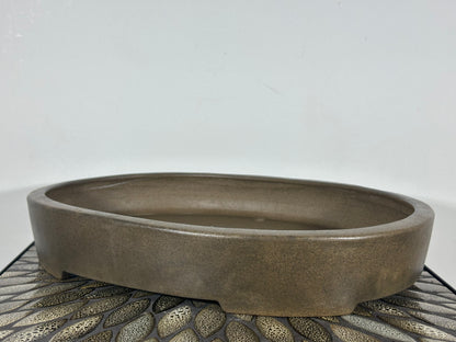 Preowned Japanese Tokoname Oval Bonsai Pot with Stamps - 16.25” By 11.5”