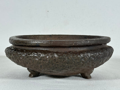 Preowned Japanese Unglazed Bag Style Round Bonsai Pot Shigaraki - 6.5” By 2.5”