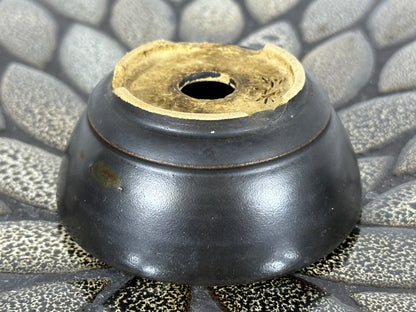 Preowned Japanese Tokoname Glazed Round Bonsai Pot with Stamps - 3.25” By 1 3/8”