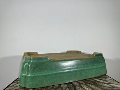Preowned Japanese Tokoname Glazed Rectangular Bonsai Pot Yamafusa - 16.75” By 12.5”