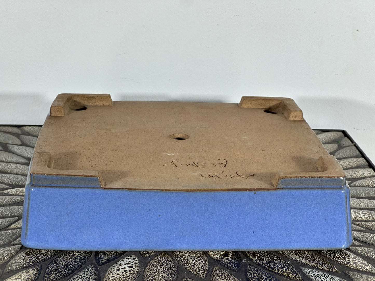 Preowned Japanese Tokoname Glazed Shallow Square Bonsai Pot Yamafusa - 9.75” By 2.25”