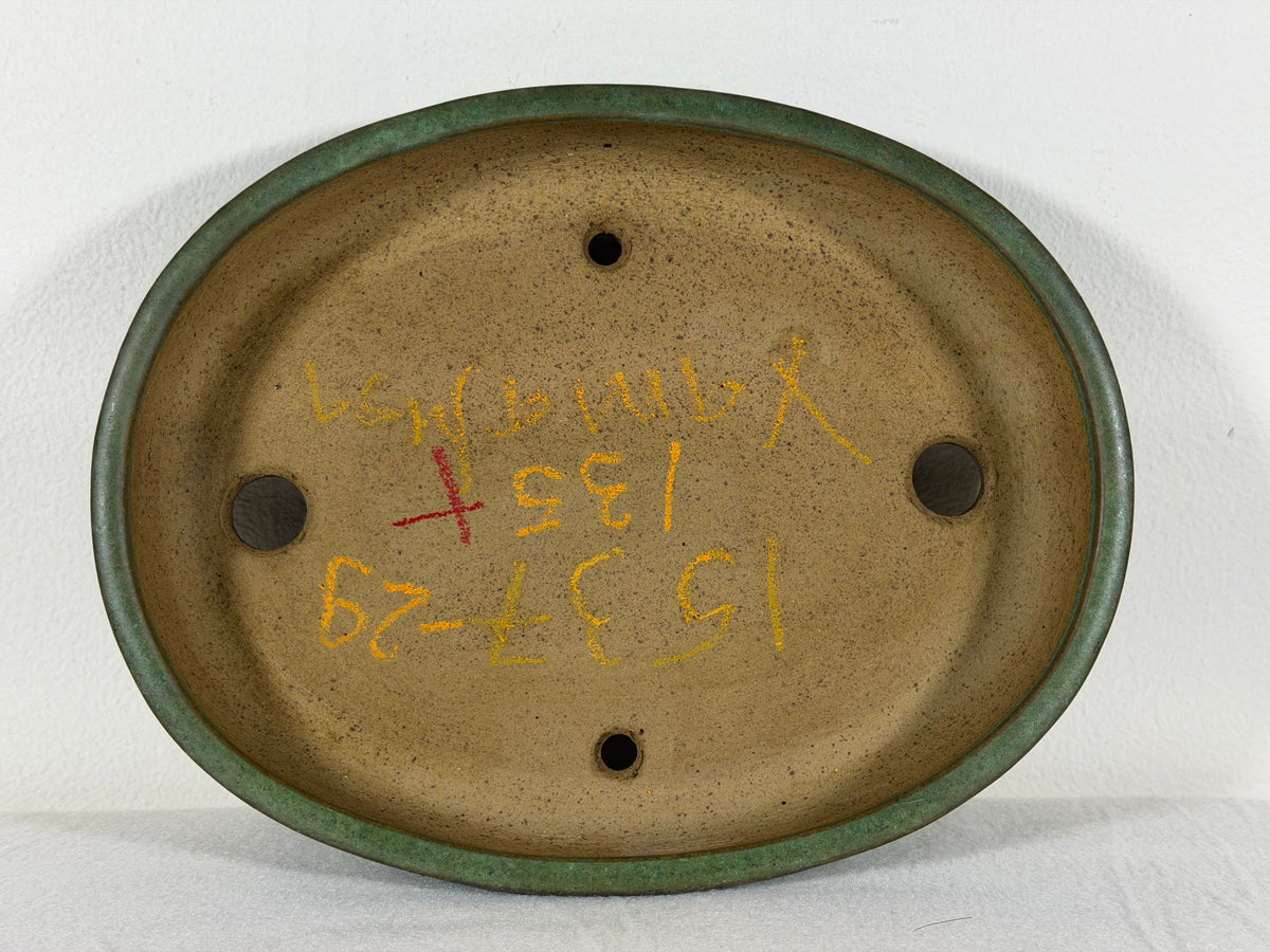 Preowned Japanese Tokoname Glazed Oval Bonsai Pot Yamafusa - 8.5” By 6.75”