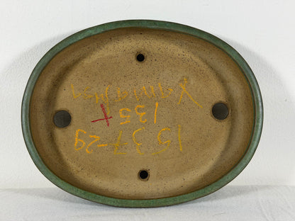 Preowned Japanese Tokoname Glazed Oval Bonsai Pot Yamafusa - 8.5” By 6.75”