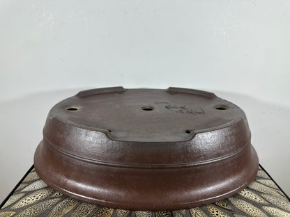 Preowned Japanese Tokoname Unglazed Oval Bonsai Pot Yamaaki - 17” By 14”
