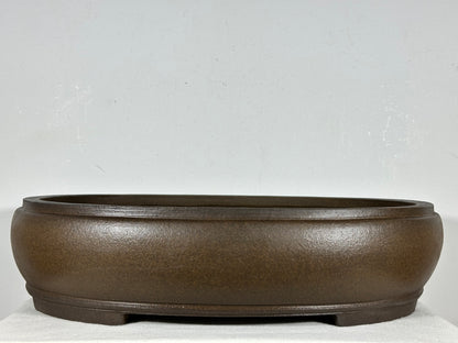 Preowned Vintage Japanese Tokoname Unglazed Oval Bonsai Pot Mazan Terahata - 18” By 15”