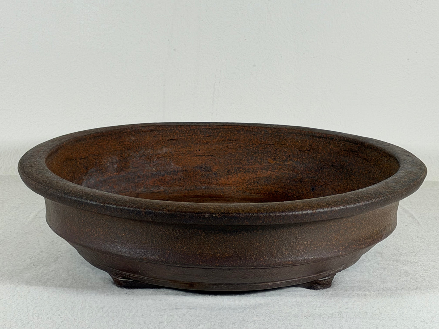 Preowned Japanese Tokoname Unglazed Round Bonsai Pot Mazan Terahata - 10.25” By 2.5”