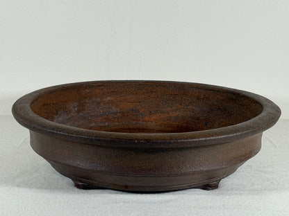 Preowned Japanese Tokoname Unglazed Round Bonsai Pot Mazan Terahata - 10.25” By 2.5”