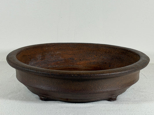 Preowned Japanese Tokoname Unglazed Round Bonsai Pot Mazan Terahata - 10.25” By 2.5”