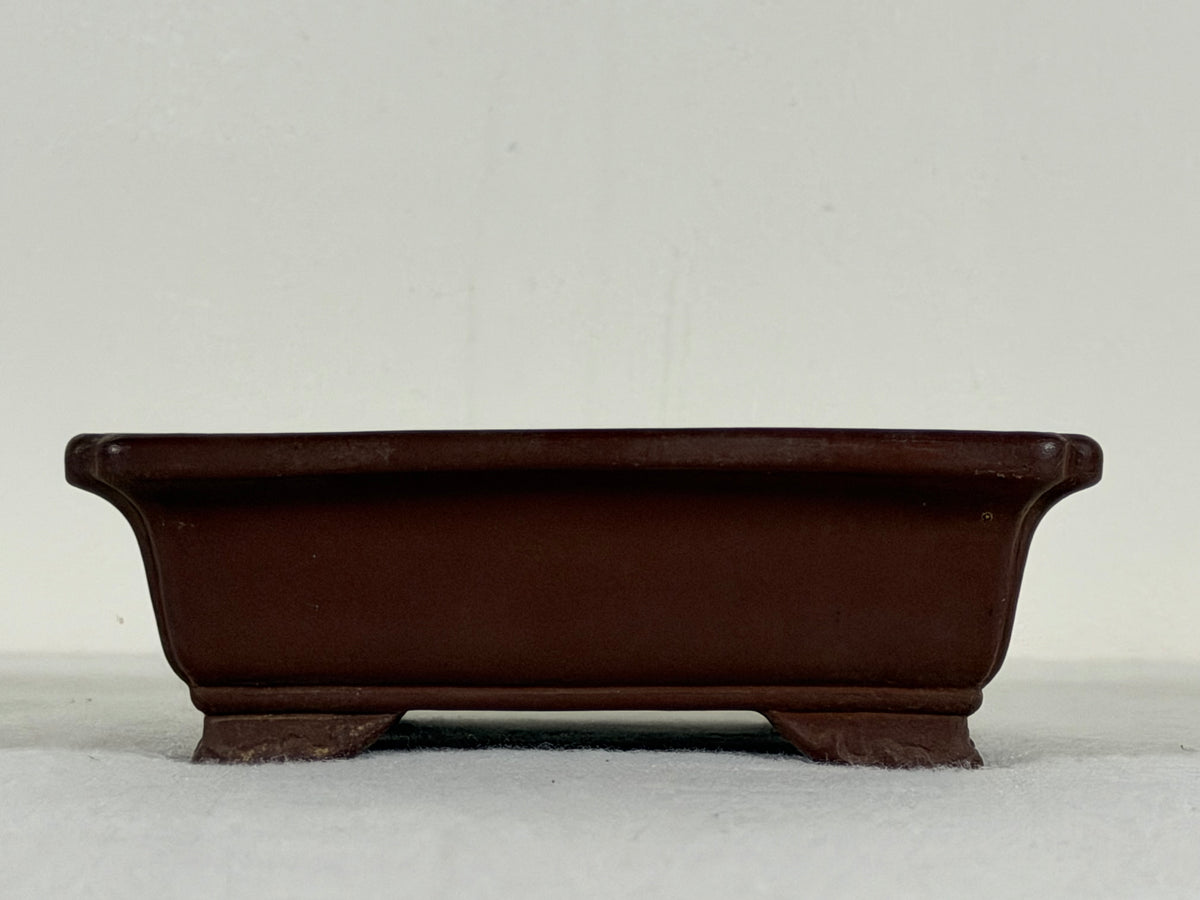 Preowned Japanese Tokoname Unglazed Rectangular Bonsai Pot Yamaaki - 5.25” x 4.25” x 1.75”