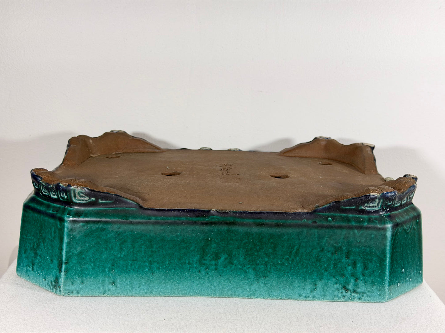 Preowned Japanese Tokoname Glazed Rectangular Bonsai Pot Syuhou Yoshimura - 16” By 11.75”