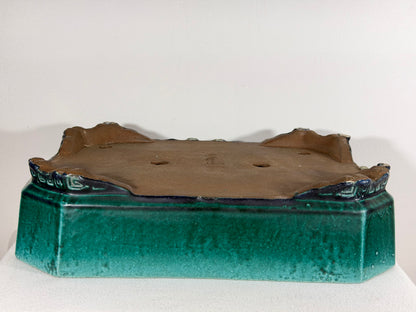 Preowned Japanese Tokoname Glazed Rectangular Bonsai Pot Syuhou Yoshimura - 16” By 11.75”