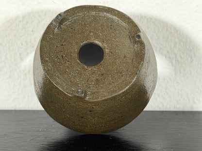 Preowned Japanese Tokoname Unglazed Round Bonsai Pot With Stamp - 2” By 1 1/8”