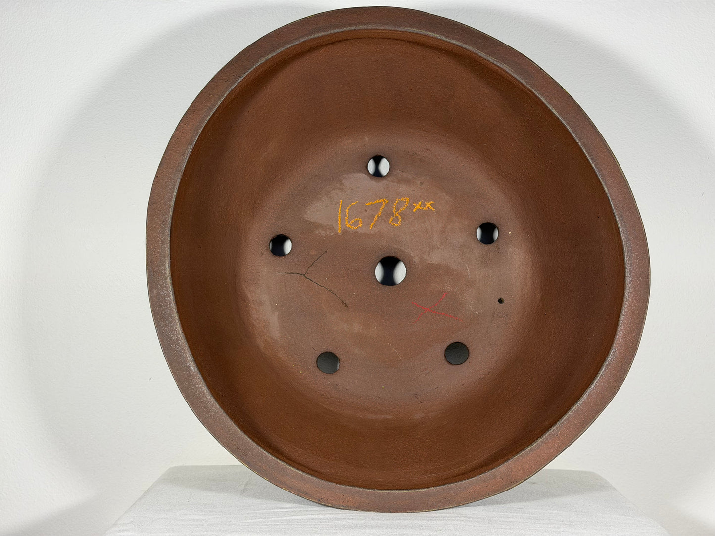 Preowned Japanese Tokoname Unglazed Round Bonsai Pot Senshu - 16.75” By 7”