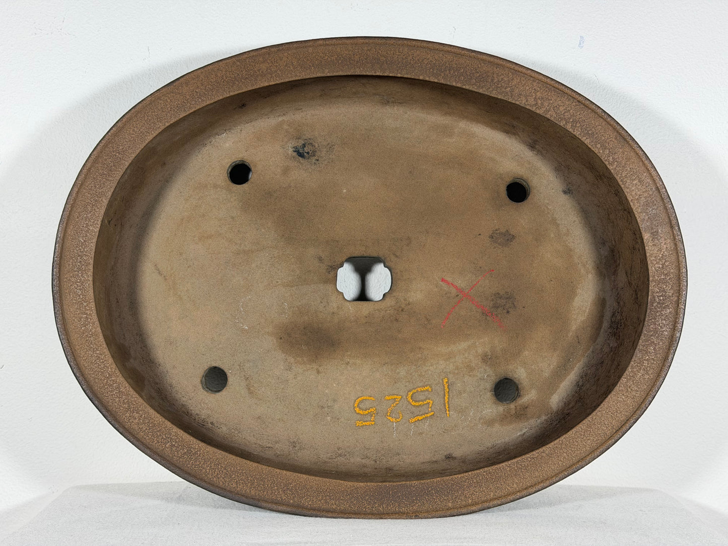 Preowned Japanese Tokoname Unglazed Oval Bonsai Pot Keizan - 15.75” By 12.25”