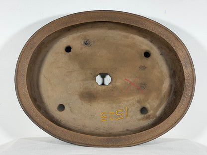 Preowned Japanese Tokoname Unglazed Oval Bonsai Pot Keizan - 15.75” By 12.25”