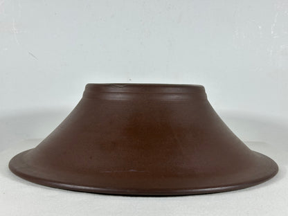 Preowned Japanese Tokoname Unglazed Round Bonsai Pot with Stamp - 12.75” By 3.75”