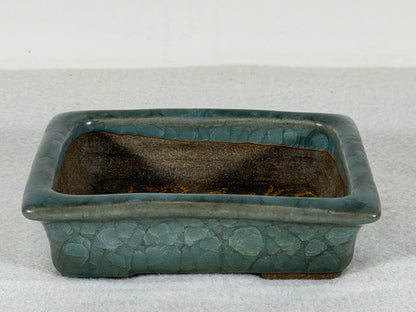 Preowned Japanese Tokoname Glazed Rectangular Bonsai Pot Has Stamp - 5” By 4”