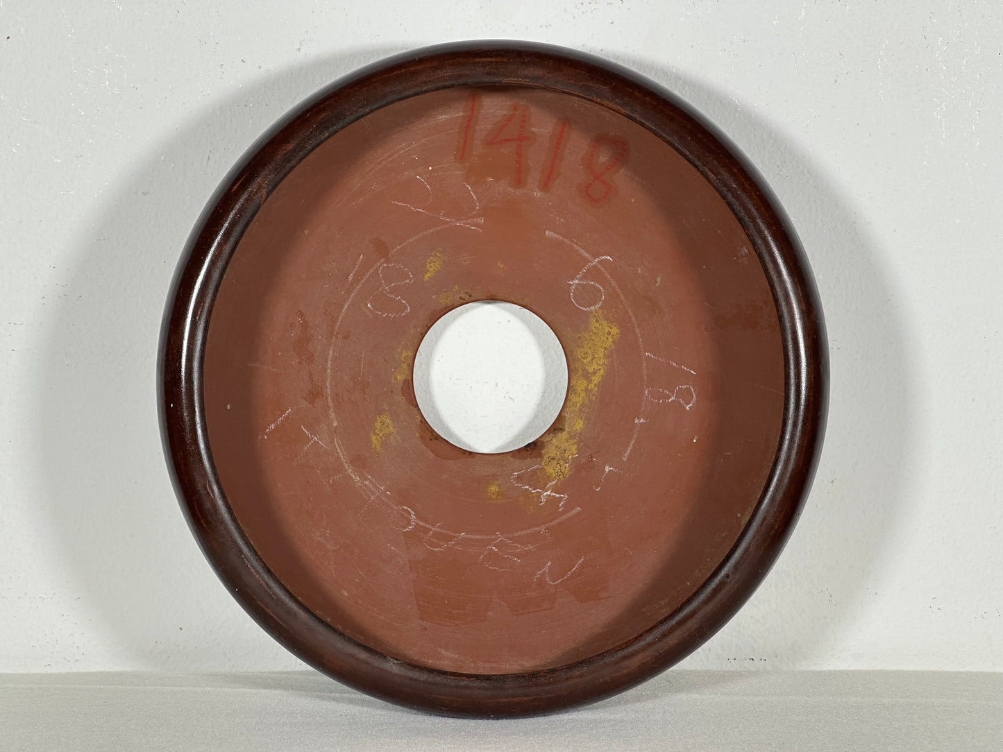 Preowned Japanese Tokoname Unglazed Round Bonsai Pot Itutoen - 8.5” By 2 3/8”