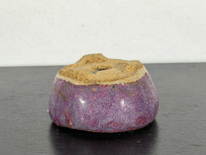Preowned Japanese Tokoname Glazed Round Bonsai Pot With Stamp - 1.75” By 7/8”