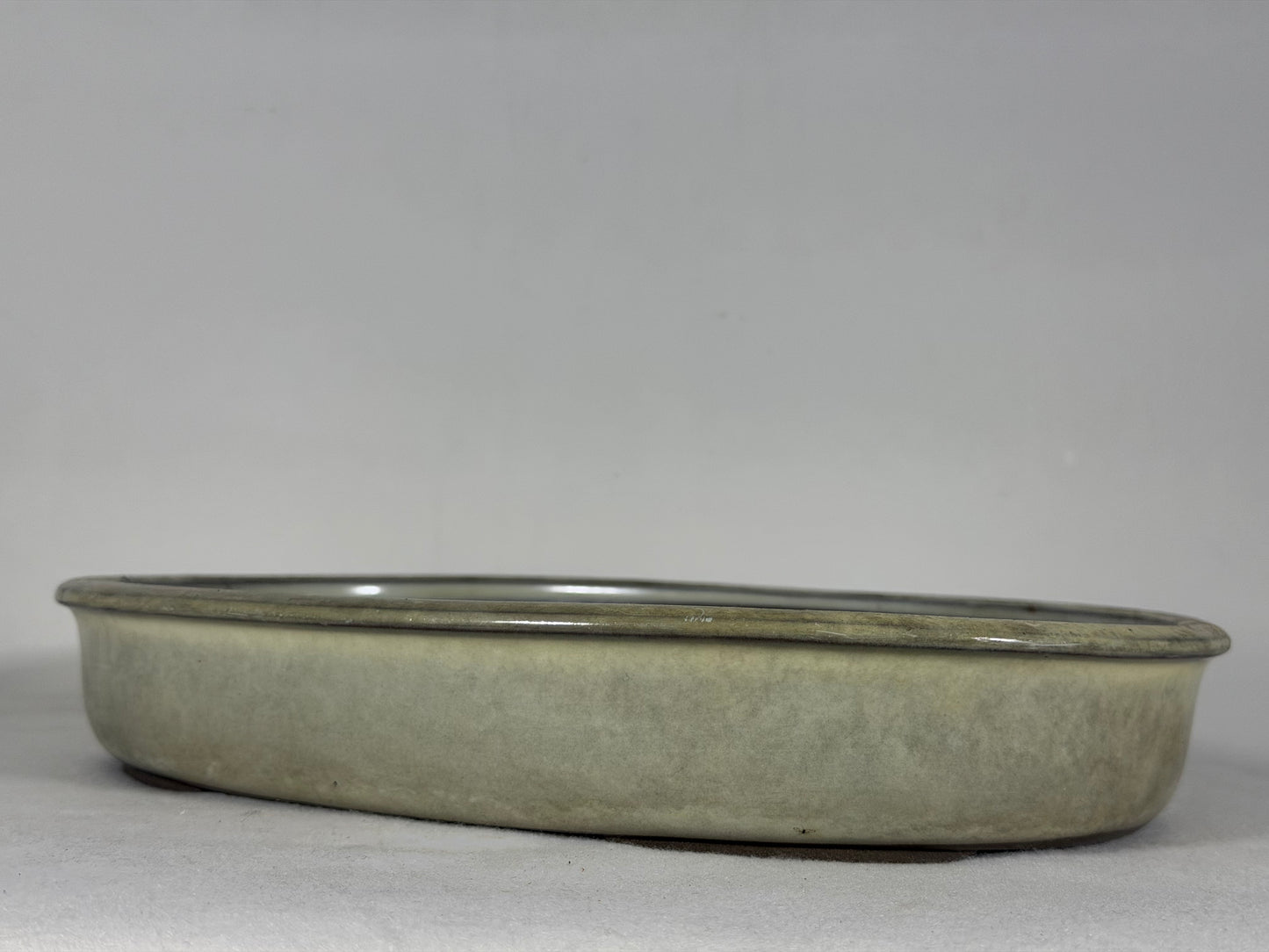 Preowned Japanese Tokoname Glazed Oval Bonsai Pot has Patina - 12.25” By 9.25”