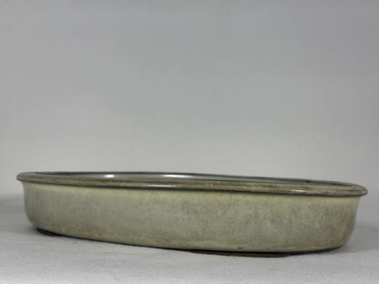 Preowned Japanese Tokoname Glazed Oval Bonsai Pot has Patina - 12.25” By 9.25”