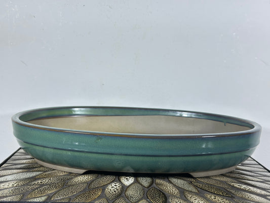 Preowned Japanese Tokoname Shallow Oval Bonsai Pot with Stamp - 15.5” By 12”