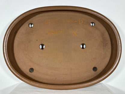 Preowned Japanese Tokoname Unglazed Oval Shallow Bonsai Pot Seizan - 20.5” By 14.5”
