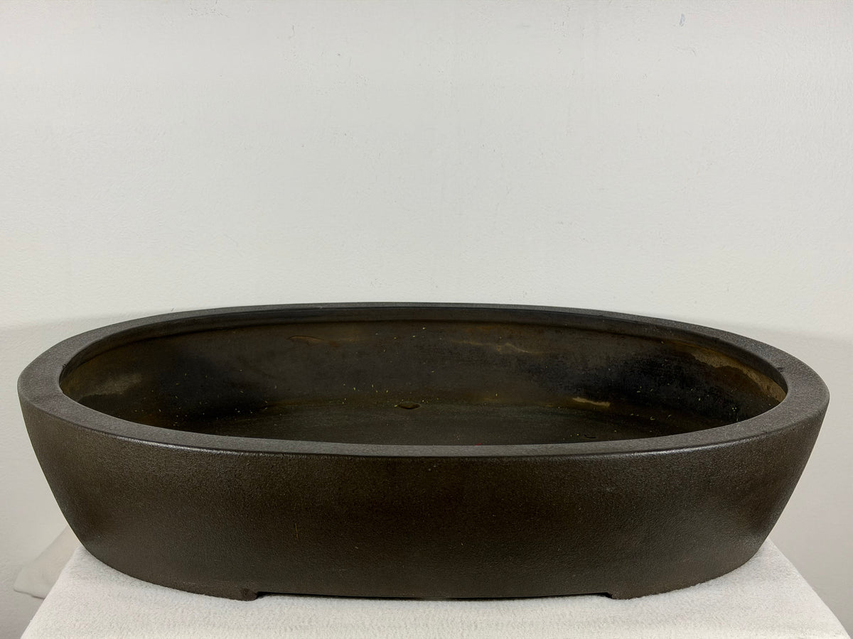 Preowned Japanese Tokoname Unglazed Oval Bonsai Pot Yamaaki - 19.75” x 16.25” x 3.75”
