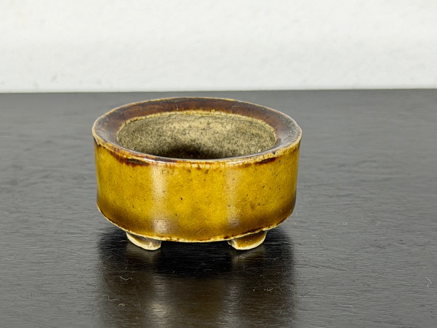 Preowned Vintage Japanese Tokoname Glazed Oval Bonsai Pot Mutou - 1.5” By 1.25”