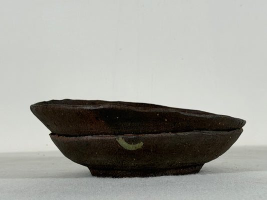 Preowned Japanese Tokoname Unglazed Round Bonsai Pot Has Stamp - 6” By 2”
