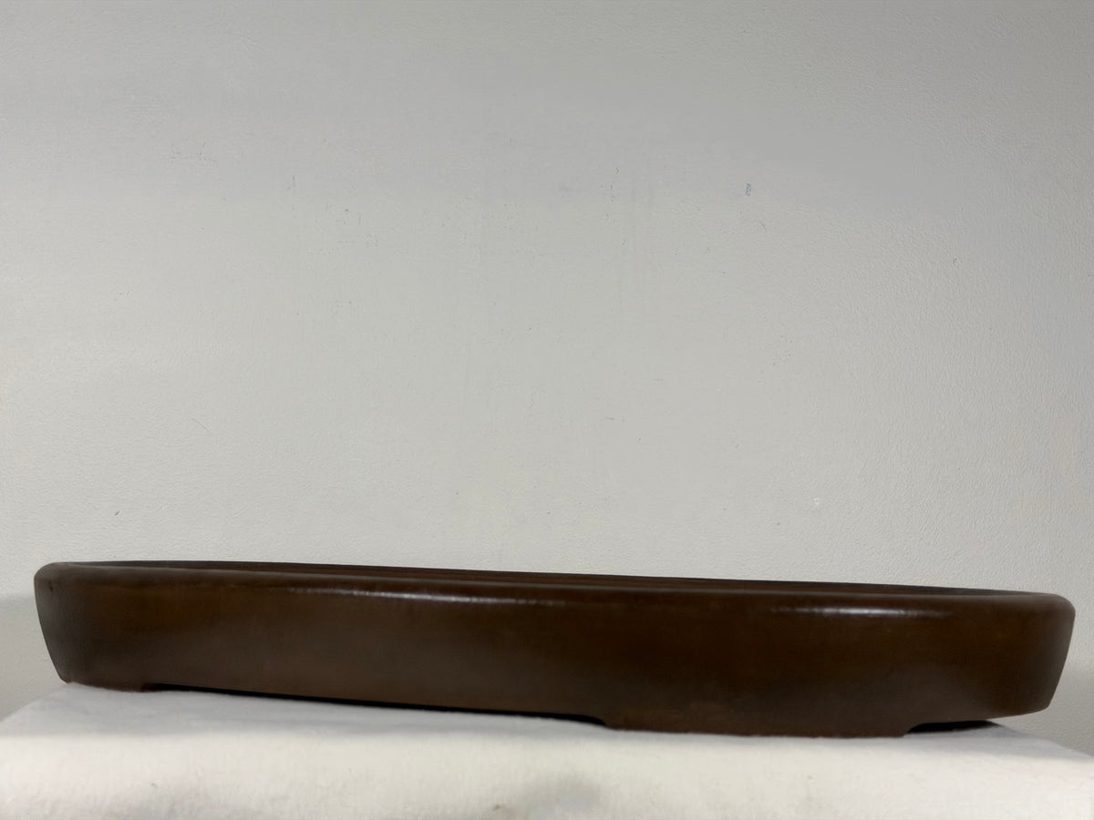 Preowned Japanese Tokoname Unglazed Shallow Oval Bonsai Pot Seizan - 20.5” x 14.75” x 2.25”