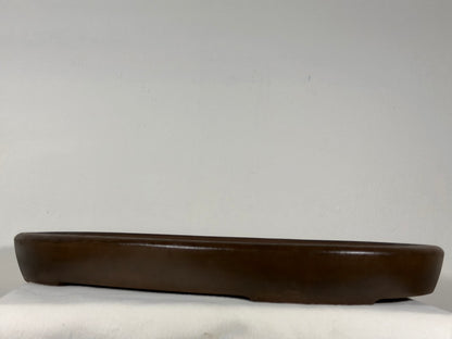 Preowned Japanese Tokoname Unglazed Shallow Oval Bonsai Pot Seizan - 20.5” x 14.75” x 2.25”