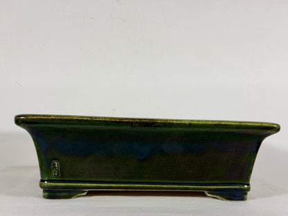 New Japanese Tokoname Glazed Rectangular Bonsai Pot Mazan Terahata - 11” By 9.5”