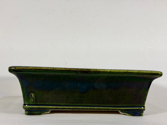 New Japanese Tokoname Glazed Rectangular Bonsai Pot Mazan Terahata - 11” By 9.5”