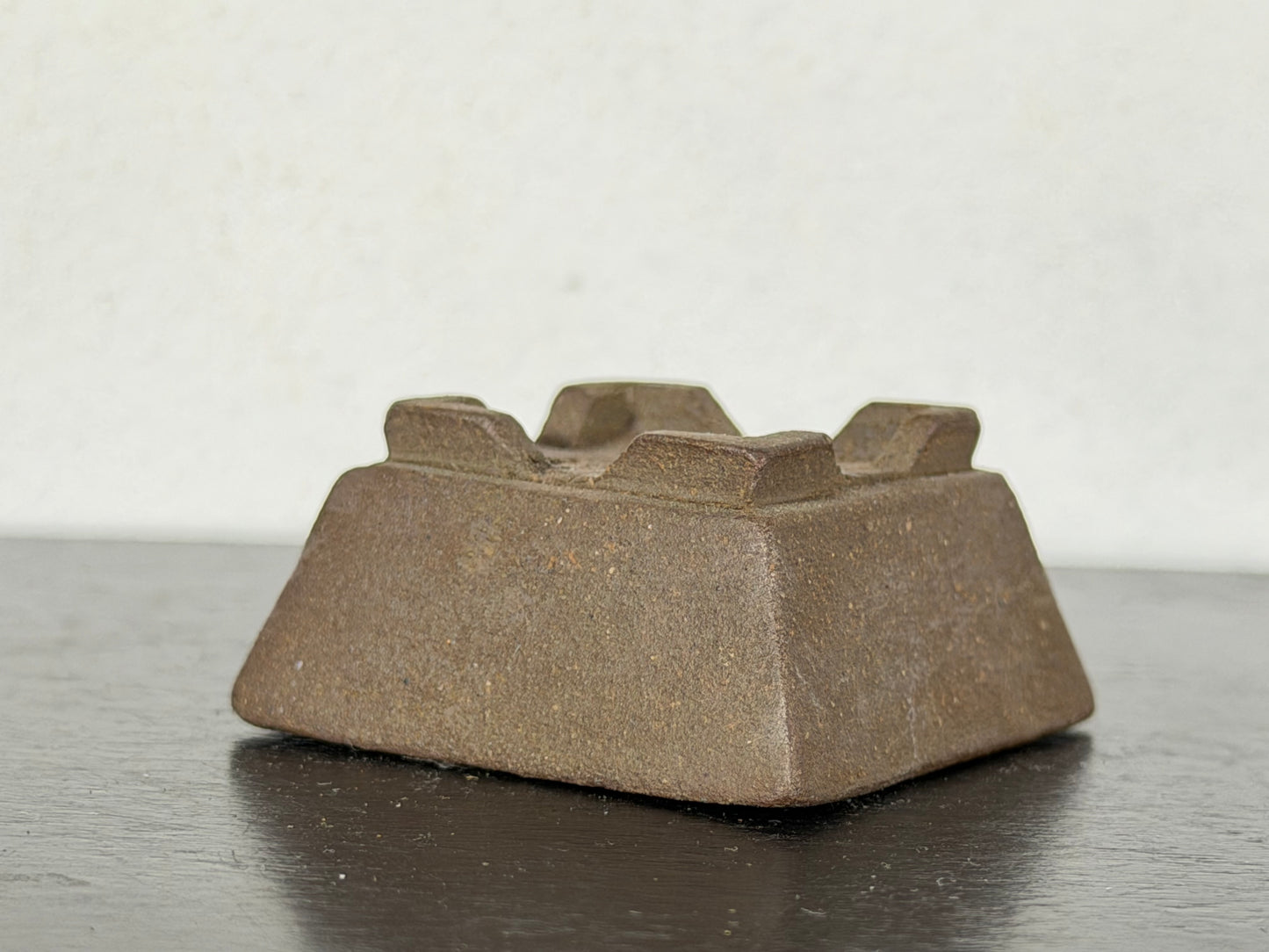 Preowned Japanese Tokoname Unglazed Square Bonsai Pot With Stamp - 1 5/8” By 0.75”