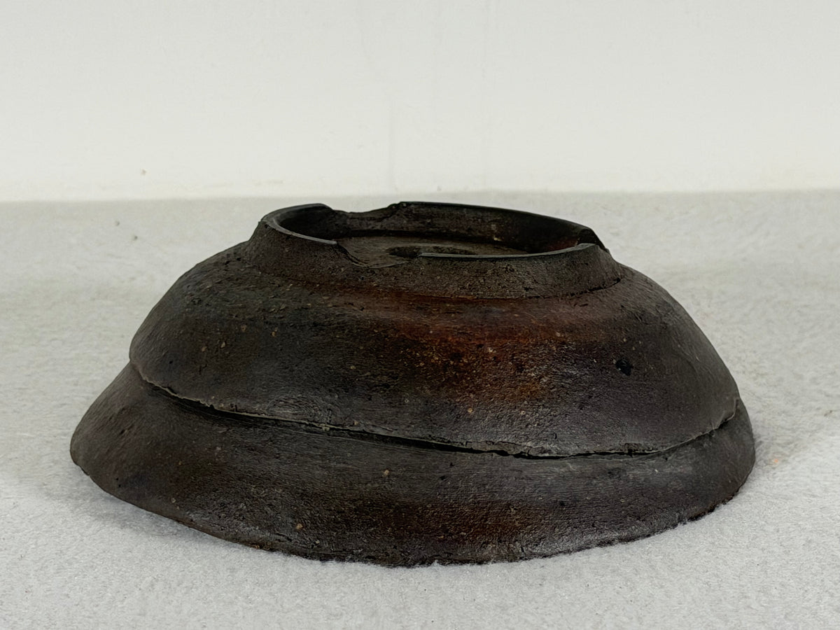 Preowned Japanese Tokoname Unglazed Round Bonsai Pot Has Stamp - 6” By 2”