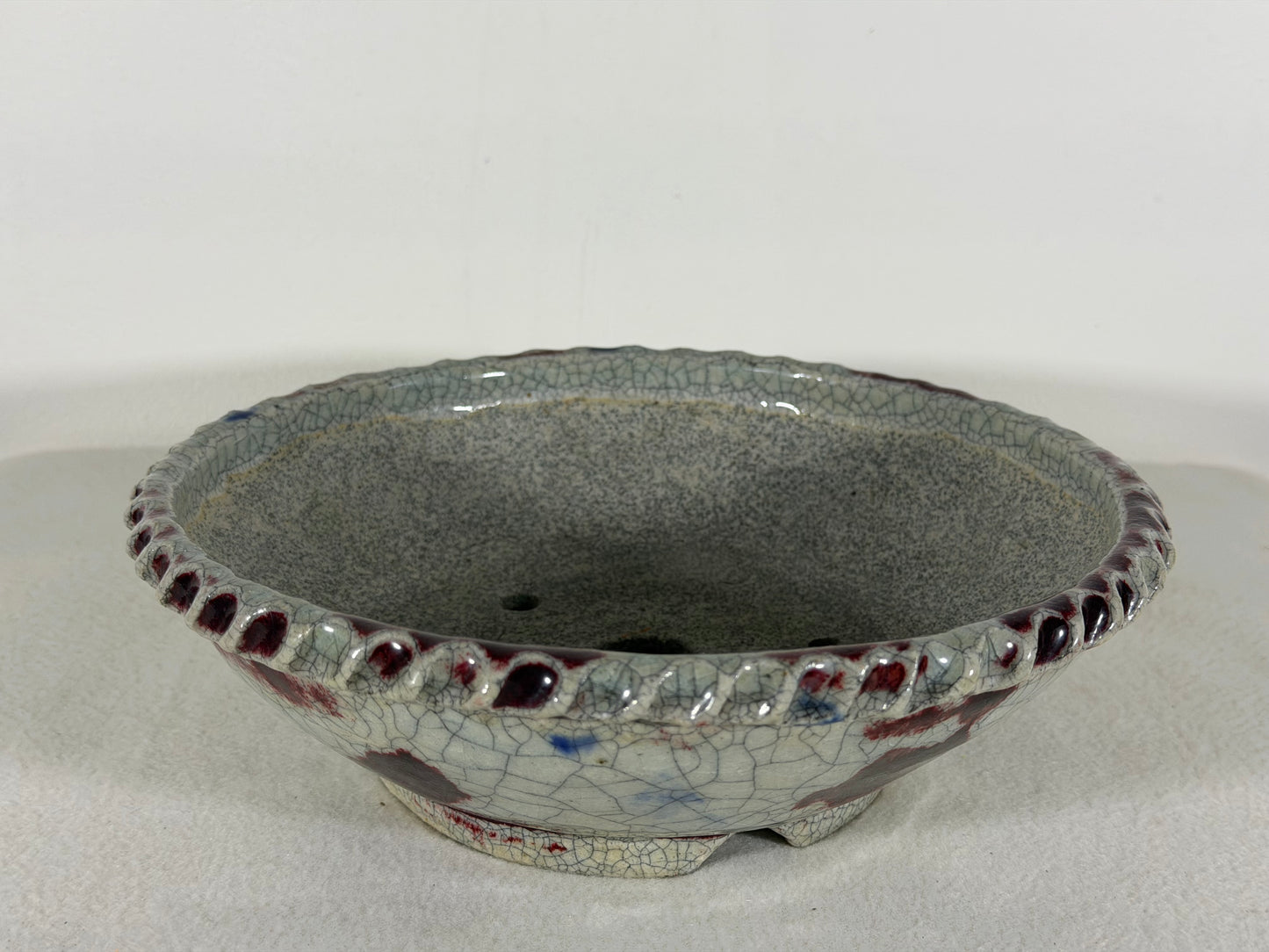 Preowned Japanese Tokoname Glazed Round Bonsai Pot Bunzan - 8.75” By 2 5/8”
