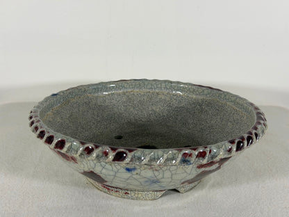 Preowned Japanese Tokoname Glazed Round Bonsai Pot Bunzan - 8.75” By 2 5/8”