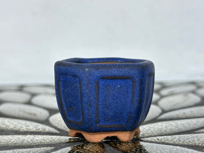 Preowned Japanese Tokoname Glazed Hexagon Bonsai Pot - 1 5/8” By 1.25”