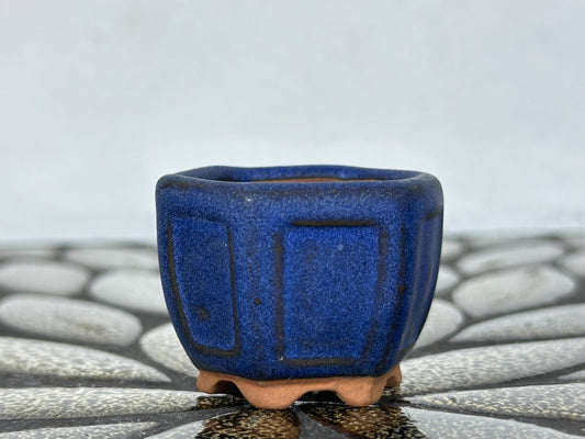Preowned Japanese Tokoname Glazed Hexagon Bonsai Pot - 1 5/8” By 1.25”