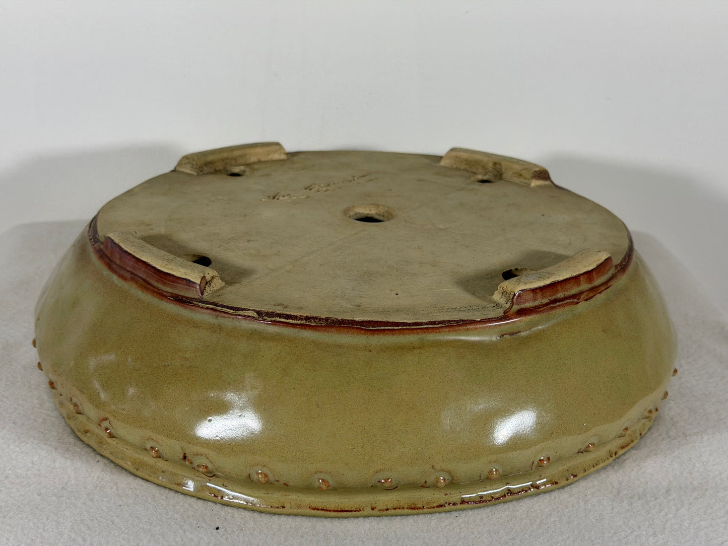 Preowned Japanese Tokoname Glazed Bag Style Bonsai Pot Syuho Yoshimura - 12.25” By 3”