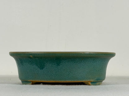 Preowned Vintage China Glazed Round Bonsai Pot Has Patina - 6” By 1 7/8”