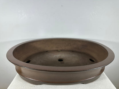 Preowned Japanese Tokoname Unglazed Oval Bonsai Pot Gyouzan - 19.75” By 15.5”