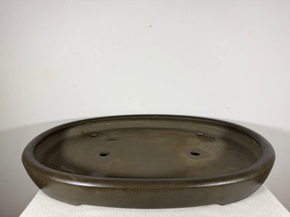 Preowned Japanese Tokoname Unglazed Shallow Oval Bonsai Pot Seizan - 20.75” By 14.75”