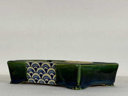 Preowned Japanese Tokoname Glazed Rectangular Bonsai Pot Satomi - 6.25” By 4.5”