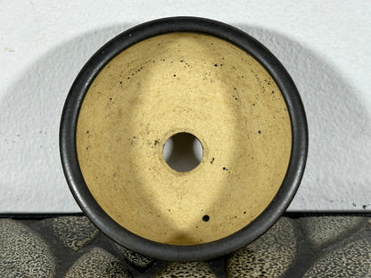 Preowned Japanese Tokoname Glazed Round Bonsai Pot with Stamps - 3.25” By 1 3/8”